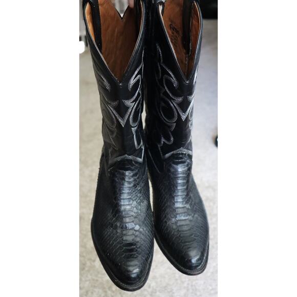 Vintage Ferrini Black Python Snakeskin Leather Cowboy Boots Men 10 EE Western main image 6